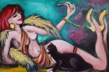 Kobieta z Kotem - sprzedam obraz olejny na płótnie 